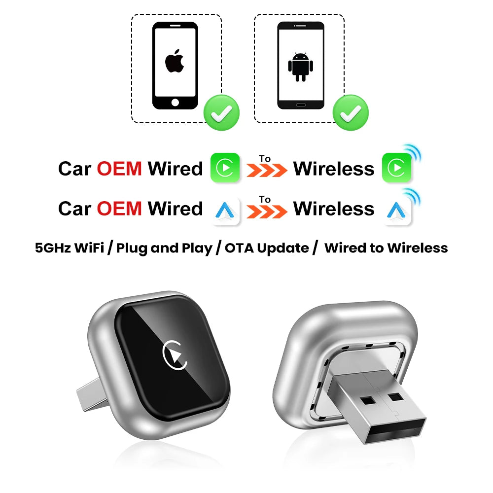 2026 NEW Wireless Carplay Adapter Android Auto 2in 1 Smart Dongle For iphone Android Phone For Volvo Benz Mg Kia Chery VW Honda