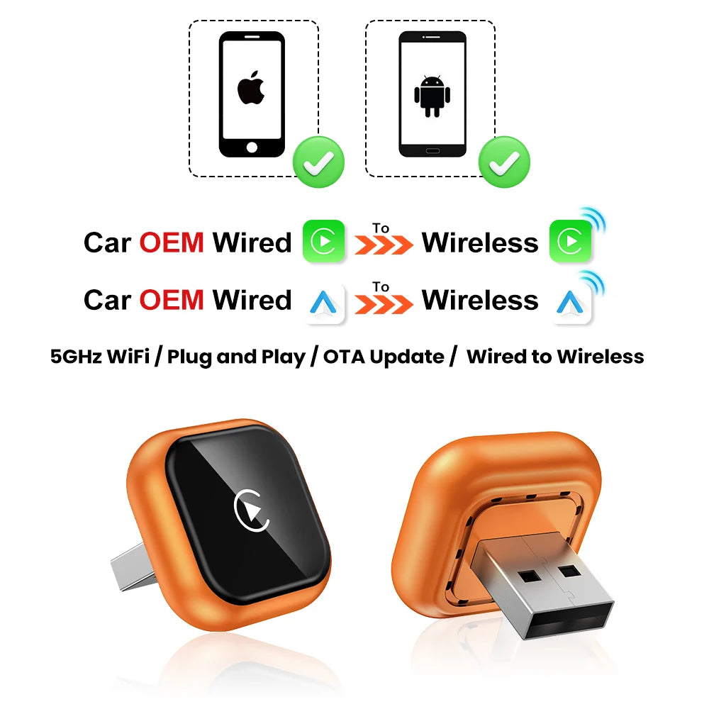 2026 NEW Wireless Carplay Adapter Android Auto 2in 1 Smart Dongle For iphone Android Phone For Volvo Benz Mg Kia Chery VW Honda