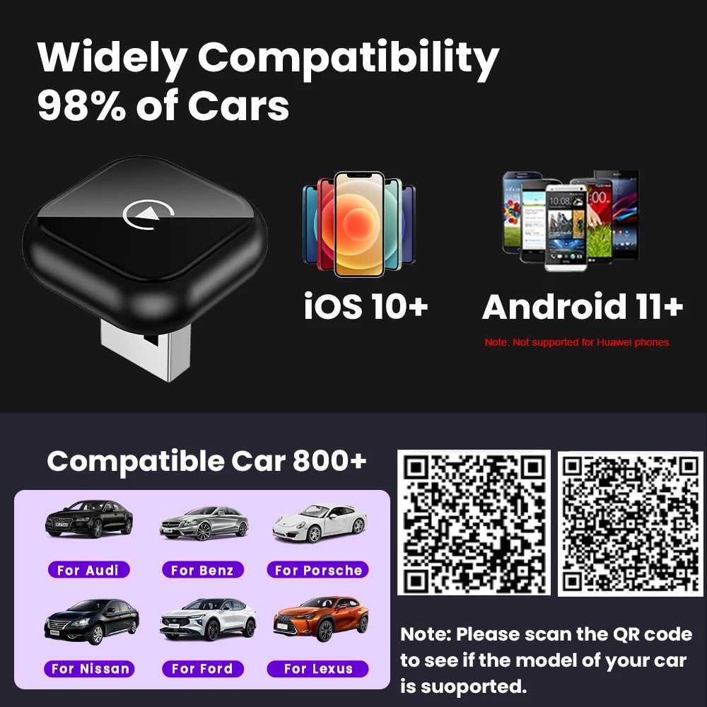 2026 NEW Wireless Carplay Adapter Android Auto 2in 1 Smart Dongle For iphone Android Phone For Volvo Benz Mg Kia Chery VW Honda